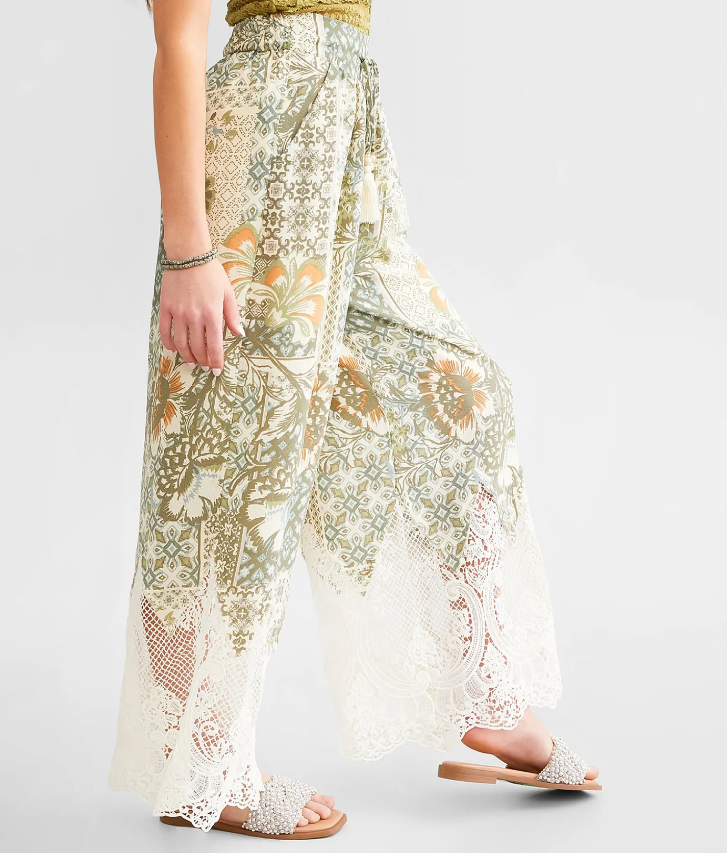 Bottoms | Miss Me Floral Crochet Beach Pant Multi Green