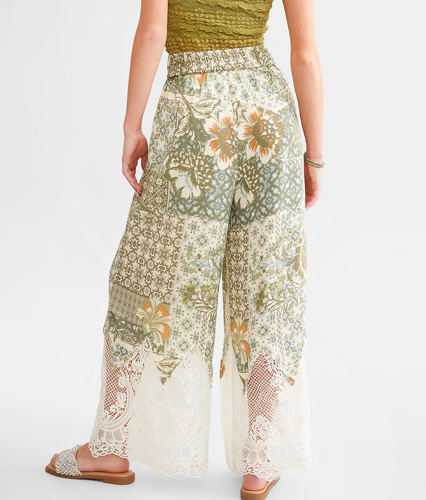 Bottoms | Miss Me Floral Crochet Beach Pant Multi Green