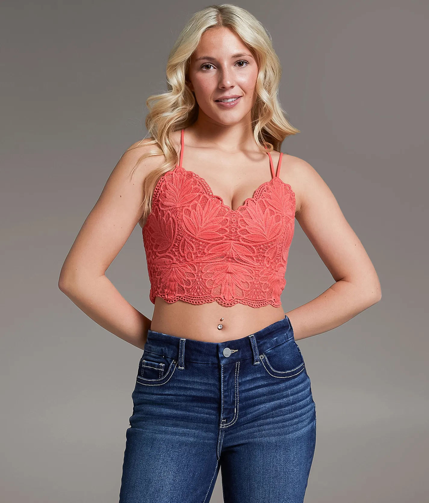 Tops | BKE core Floral Crochet Brami Cream