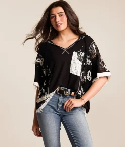 Tops | POL Floral Crochet Hoodie Black