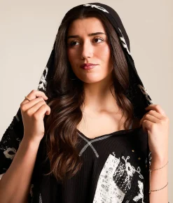 Tops | POL Floral Crochet Hoodie Black