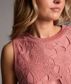 BKE Floral Crochet Overlay Tank Top Dusty Rose Online