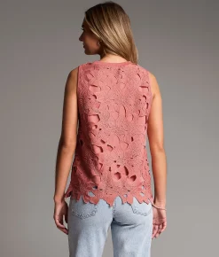 BKE Floral Crochet Overlay Tank Top Dusty Rose Online