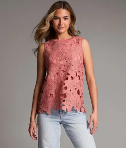 BKE Floral Crochet Overlay Tank Top Dusty Rose Online