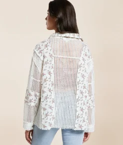 Tops | POL Floral Crochet Shirt Cream Floral