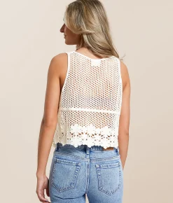 Tops|Coats & Jackets | New In Floral Crochet Sweater Vest Ivory