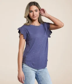 Daytrip Floral Crochet Trim Top Faded Rose Discount