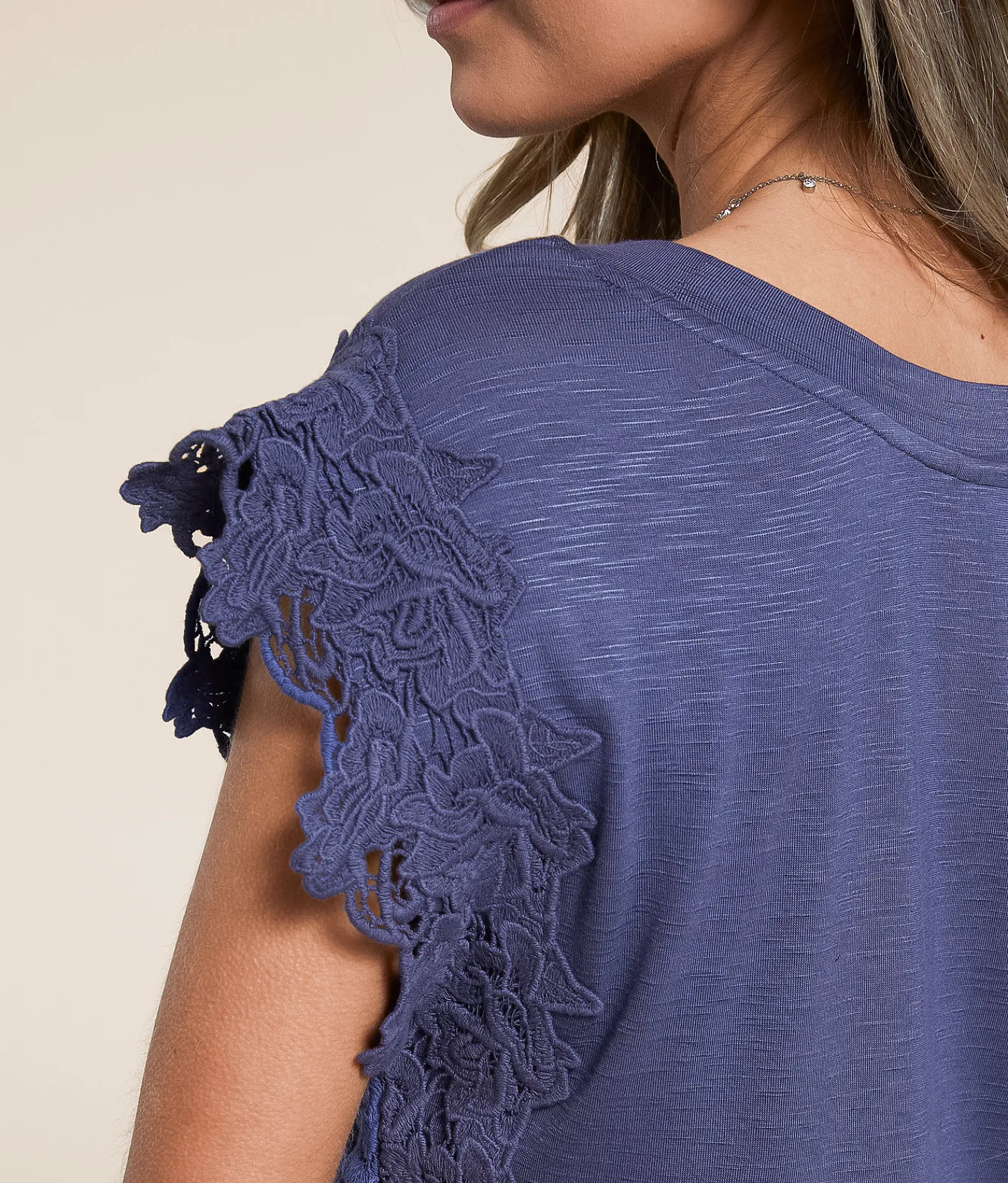 Daytrip Floral Crochet Trim Top Faded Rose Discount