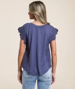 Daytrip Floral Crochet Trim Top Faded Rose Discount