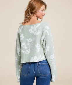 Willow & Root Floral Cropped Sweater Sage New