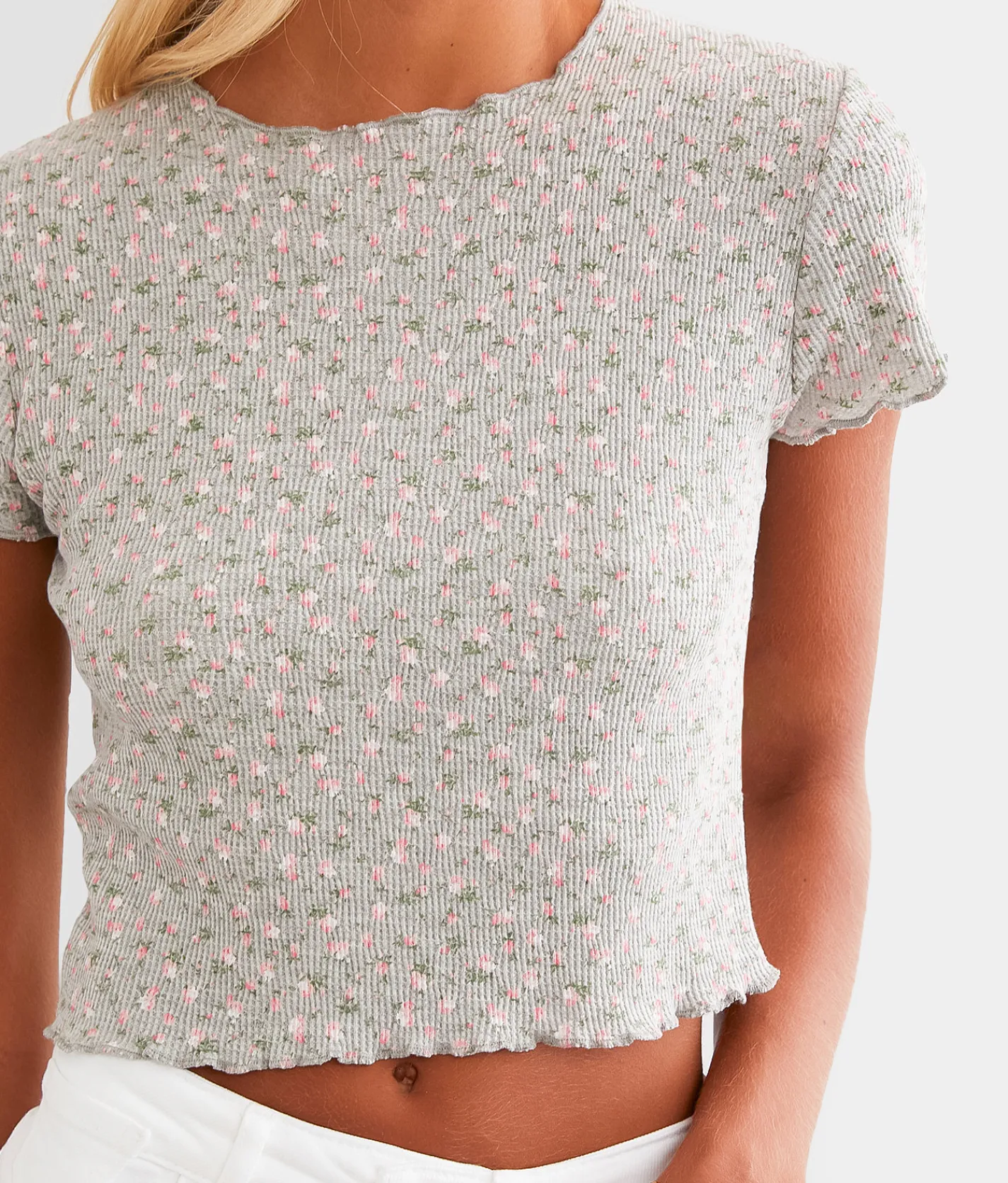 FITZ + EDDI Floral Cropped Top Grey Pink Ditsy Print Outlet