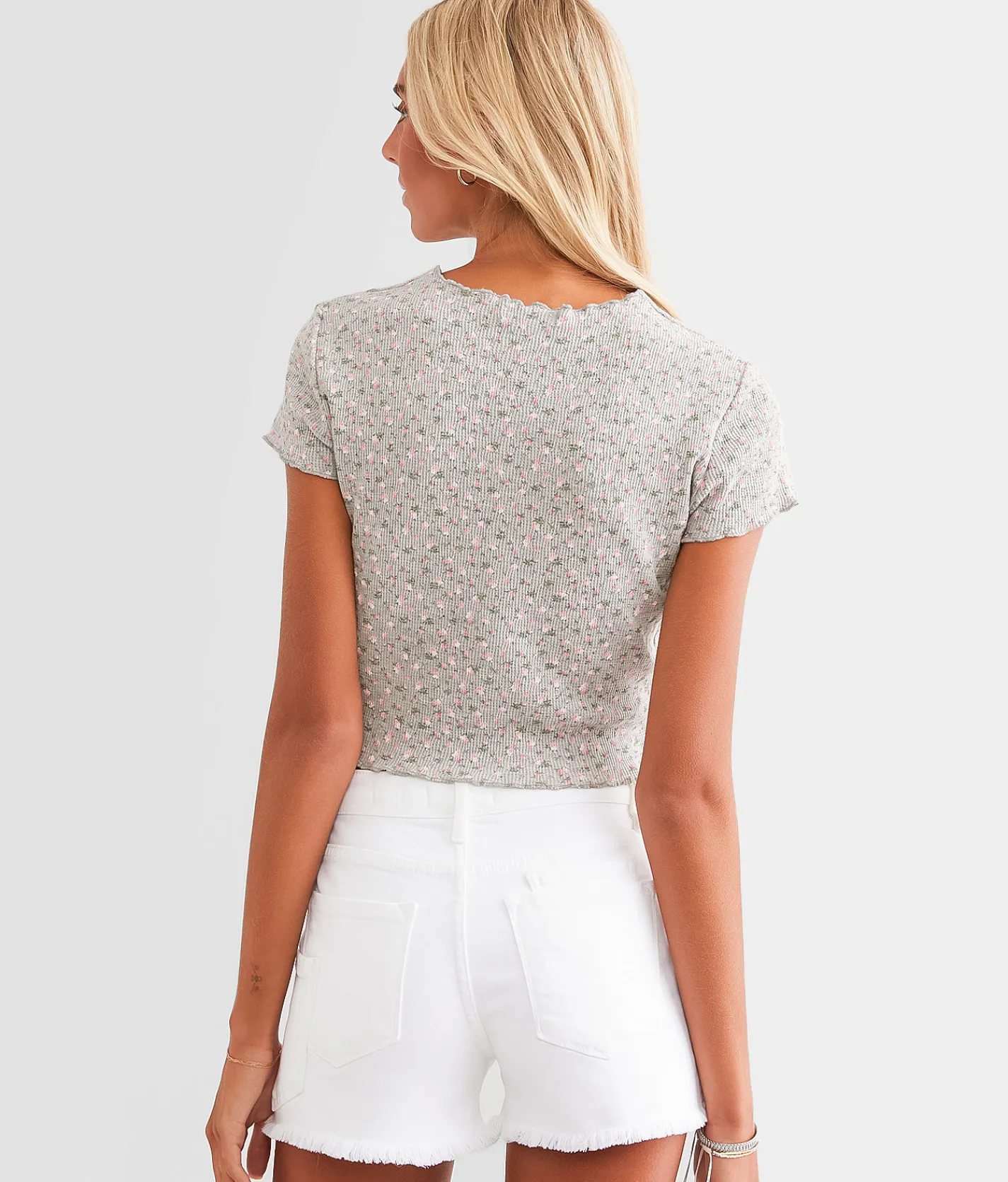 FITZ + EDDI Floral Cropped Top Grey Pink Ditsy Print Outlet