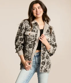Tops|Coats & Jackets | BiBi Floral Denim Boyfriend Shacket Black Cream