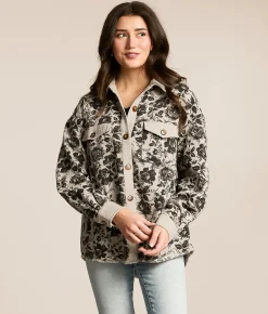 Tops|Coats & Jackets | BiBi Floral Denim Boyfriend Shacket Black Cream