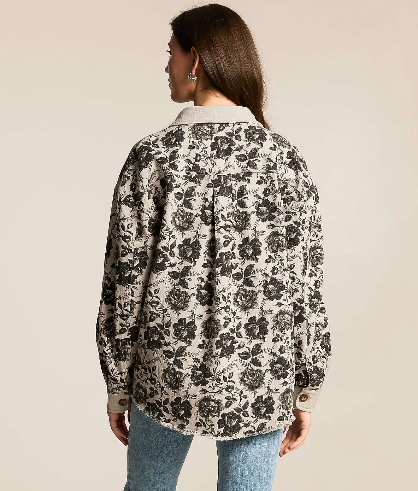 Tops|Coats & Jackets | BiBi Floral Denim Boyfriend Shacket Black Cream