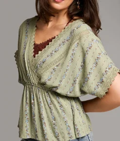 BKE Floral Dolman Top Green Floral Best