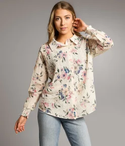 Tops | BKE Floral Embroidered Blouse Cream Multi