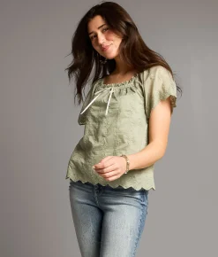 Tops | BKE Floral Embroidered Bow Top Tea