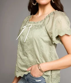 Tops | BKE Floral Embroidered Bow Top Tea