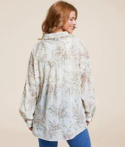 Tops | Daytrip Floral Embroidered Chiffon Blouse White Multi