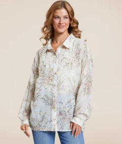 Tops | Daytrip Floral Embroidered Chiffon Blouse White Multi