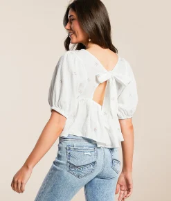 Hyfve Floral Embroidered Gauze Top Off White