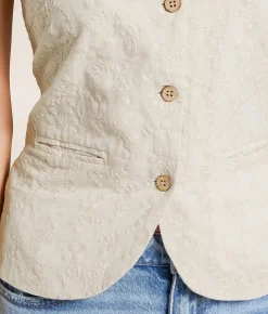 Tops | Gilli Floral Embroidered High Neck Tank Top Beige
