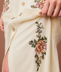 Gimmicks Floral Embroidered Maxi Skirt Cream Multi Discount
