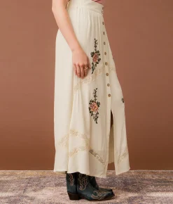 Gimmicks Floral Embroidered Maxi Skirt Cream Multi Discount