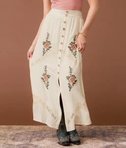 Gimmicks Floral Embroidered Maxi Skirt Cream Multi Discount