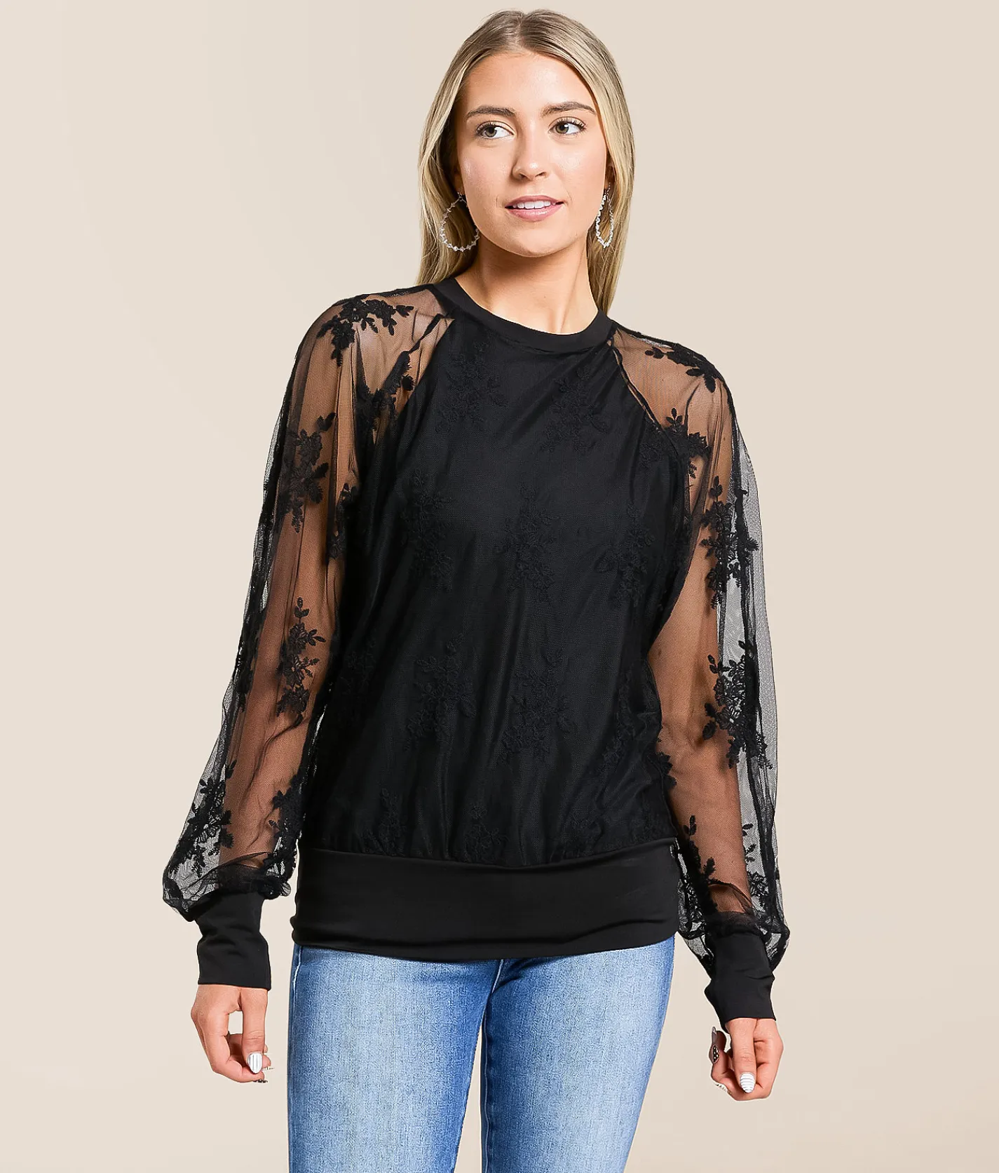 Daytrip Floral Embroidered Mesh Top Black Discount