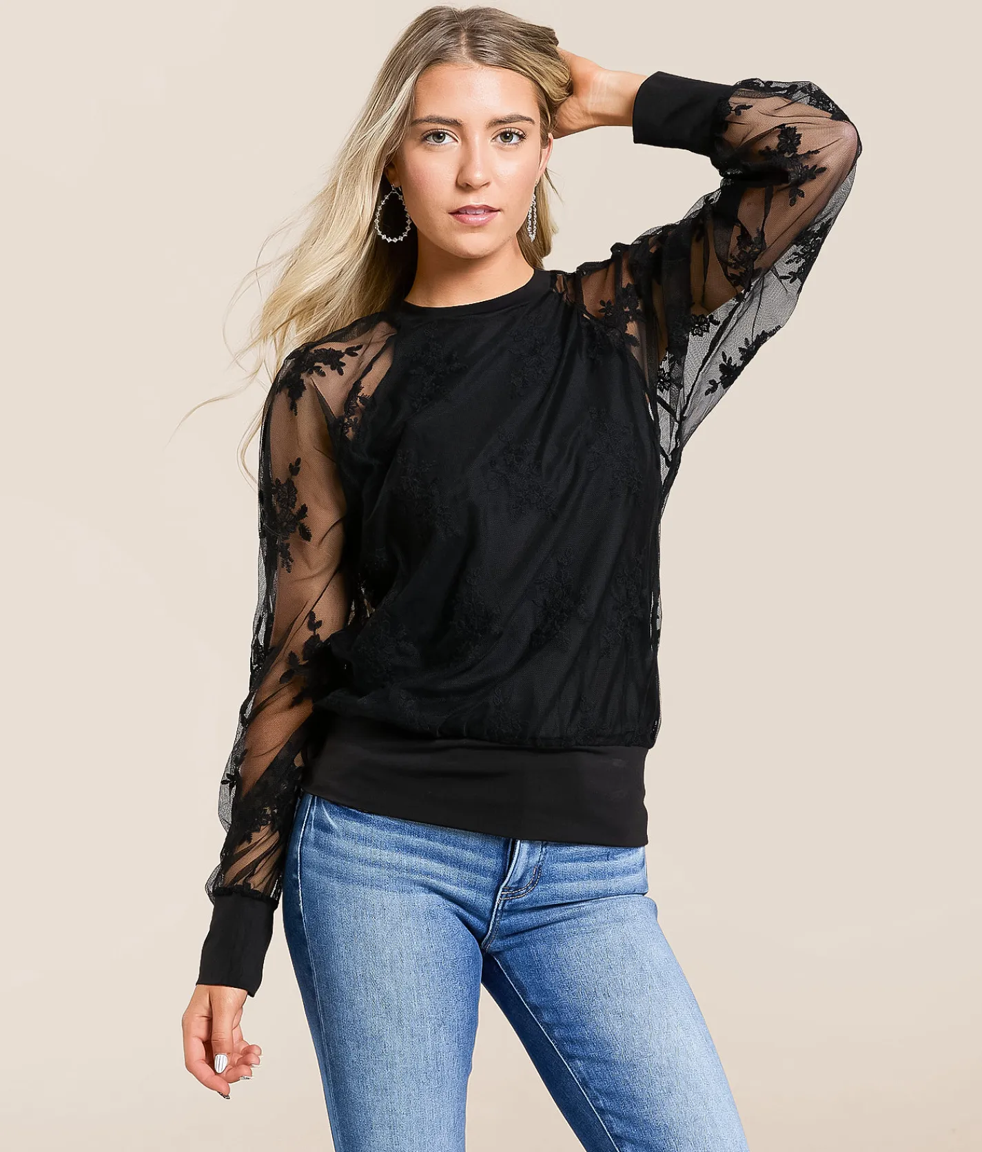 Daytrip Floral Embroidered Mesh Top Black Discount