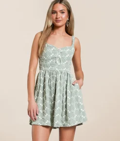 Trixxi Floral Embroidered Mini Dress Green Clearance