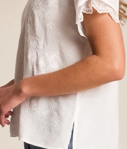 Tops | Blu Pepper Floral Embroidered Top White
