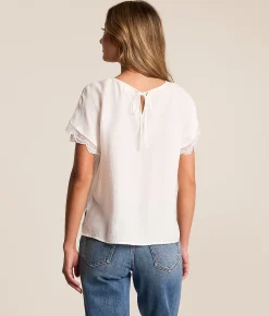 Tops | Blu Pepper Floral Embroidered Top White