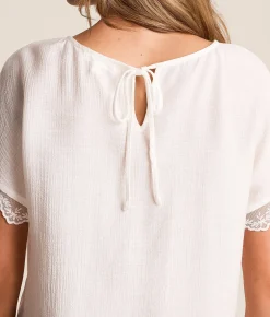 Tops | Blu Pepper Floral Embroidered Top White