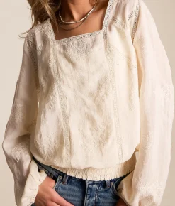 Daytrip Floral Embroidered Top Cream Discount