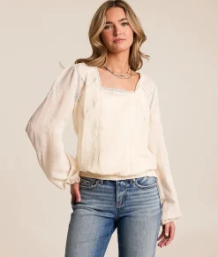 Daytrip Floral Embroidered Top Cream Discount