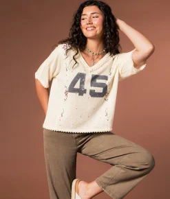 Gimmicks Floral Embroidered 45 T-Shirt Cream Multi Clearance