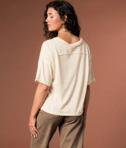 Gimmicks Floral Embroidered 45 T-Shirt Cream Multi Clearance