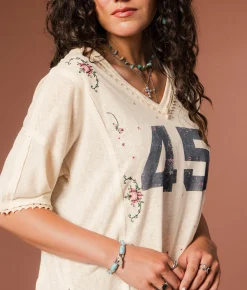 Gimmicks Floral Embroidered 45 T-Shirt Cream Multi Clearance