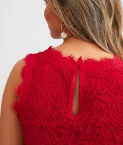 Irini Floral Eyelash Lace Tank Top Red Sale