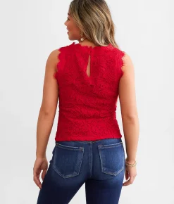 Irini Floral Eyelash Lace Tank Top Red Sale