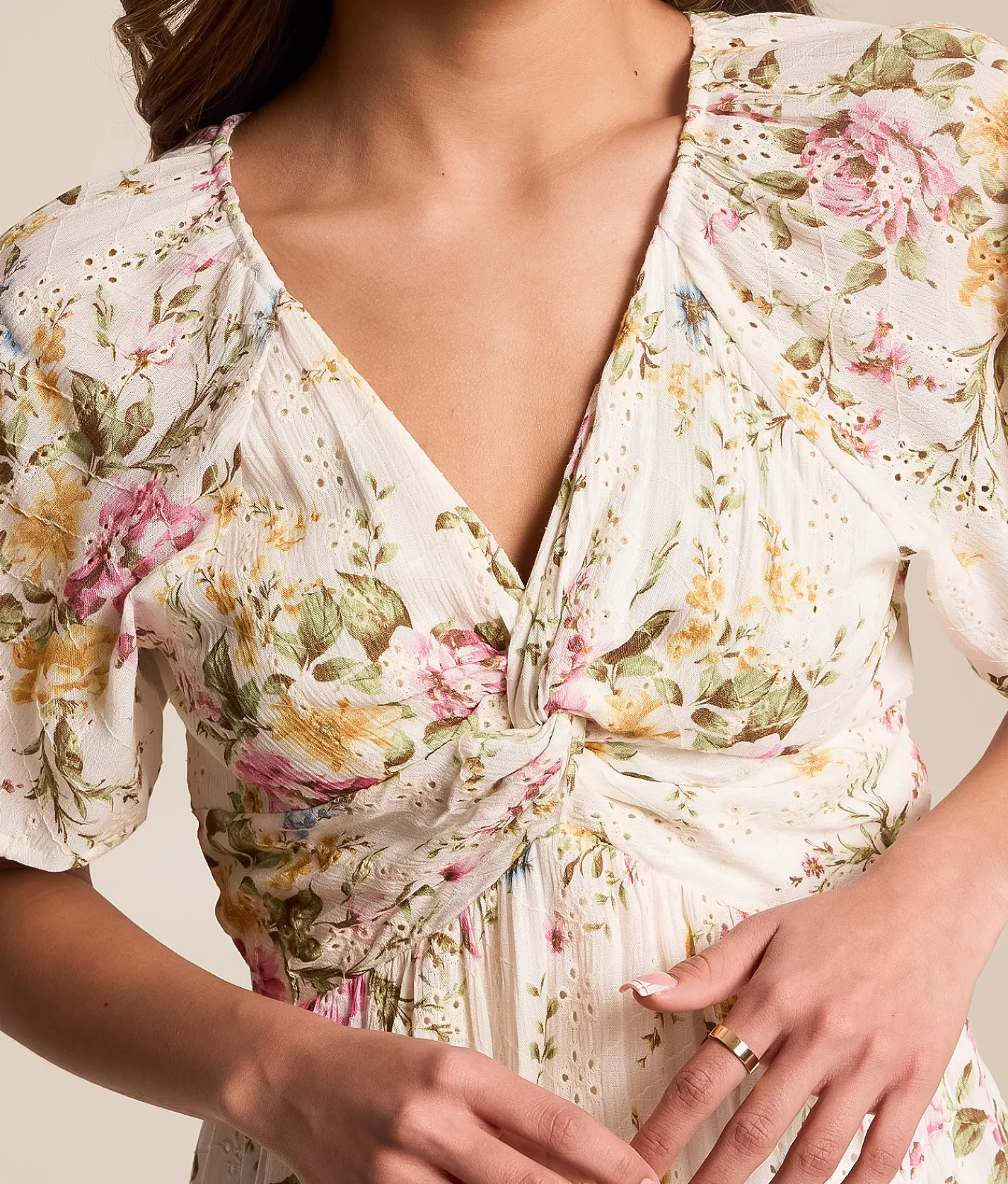 Dresses | Willow & Root Floral Eyelet Dress Cream Multi