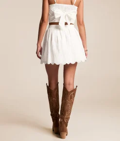 Willow & Root Floral Eyelet Mini Skirt White Discount