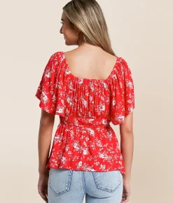 Daytrip Floral Flutter Sleeve Top Bittersweet Outlet