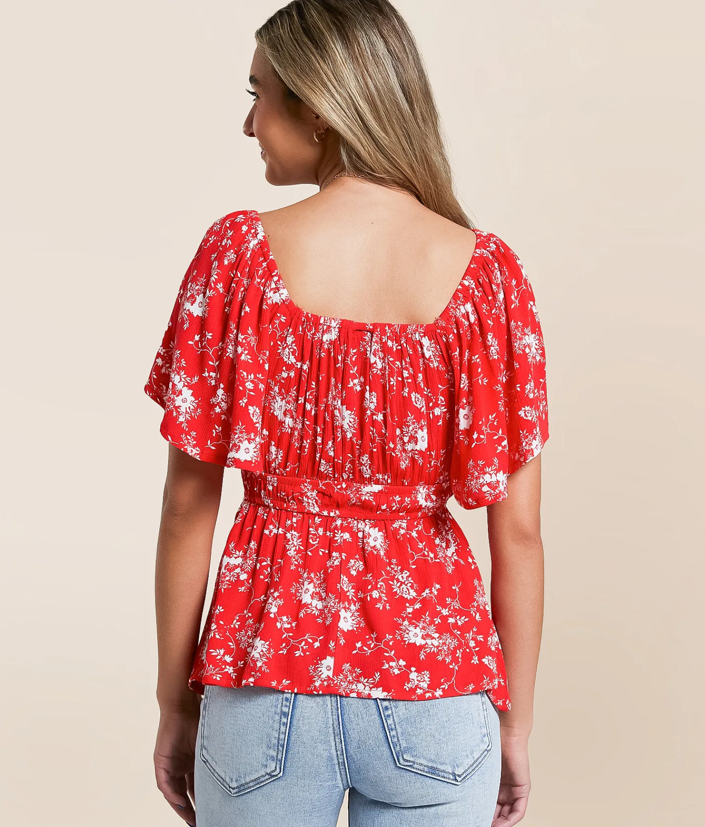 Daytrip Floral Flutter Sleeve Top Bittersweet Outlet