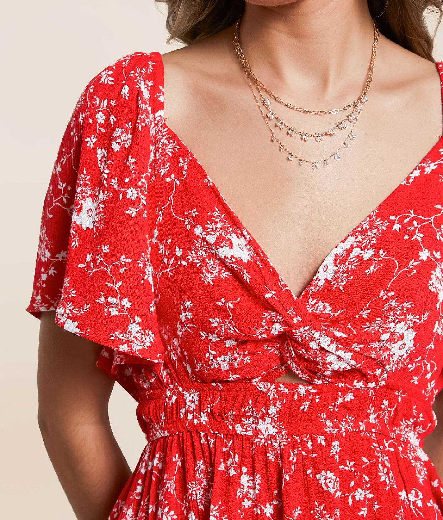 Daytrip Floral Flutter Sleeve Top Bittersweet Outlet