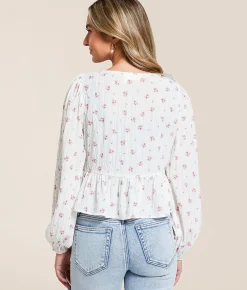 Willow & Root Floral Front Tie Peplum Top Cream Floral New