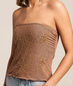 Willow & Root Floral Glitz Mesh Tube Top Brown Sale